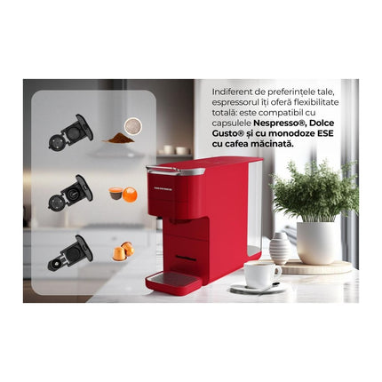 Espressor cu capsule Heinner Cafe Supreme HEMC-DD15RED, compatibil Nespresso / Dolce Gusto / ESE, 1.5 L, rosu - imagine 8