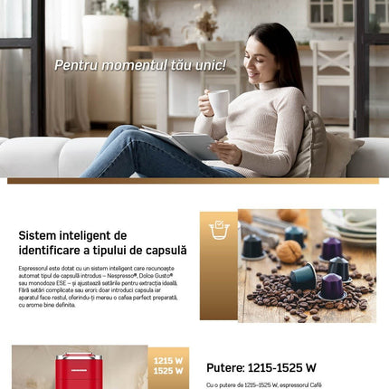 Espressor cu capsule Heinner Cafe Supreme HEMC-DD15RED, compatibil Nespresso / Dolce Gusto / ESE, 1.5 L, rosu - imagine 9