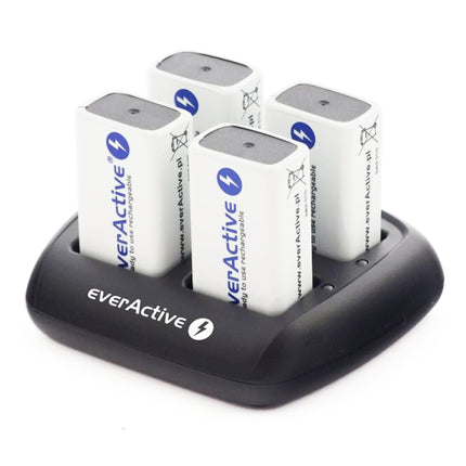 Incarcator Baterii Reincarcabile, Fara Acumulatori, cu 4 Canale de Incarcare Individuala Pentru Acumulatori 9V 6LR61 6LF22, EverActive NC-109