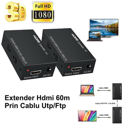 Extender HDMI 60m prin Utp/Ftp Cat