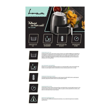 Friteuza cu aer cald Fram FAF-1500BK, 4.3 L, 1500 W, termostat 80-200 °C, timer 30 min, negru - imagine 4