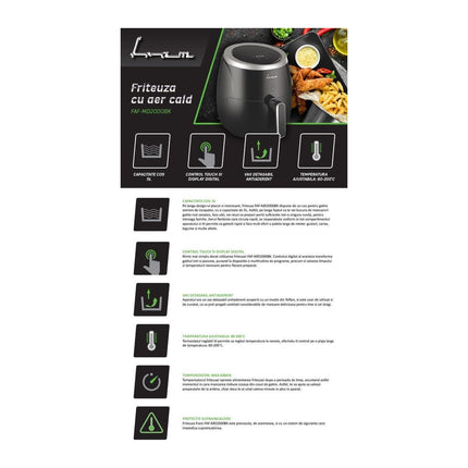 Friteuza cu aer cald Fram FAF-MD2000BK, 5 L, 2000 W, control touch, timer 60 min, negru - imagine 5