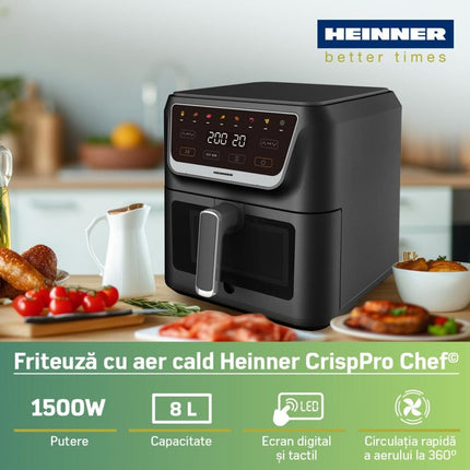 Friteuza cu aer cald Heinner CrispPro Chef HAF-H8BK1700, 8 L, 1700 W, fereastra, 8 programe, negru - imagine 4
