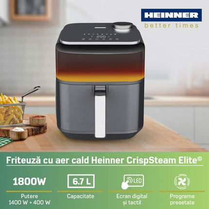 Friteuza cu aer cald Heinner CrispSteam Elite HAF-H7DLST1800, 6.7 L, 1800 W, functie spray apa, fereastra - imagine 4