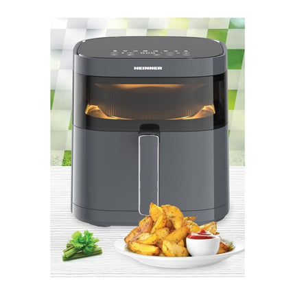 Friteuza cu aer cald Heinner DualHeat HAF-B6GRY17LG, 5.7 L, incalzire dubla, fereastra, 8 programe, gri - imagine 4