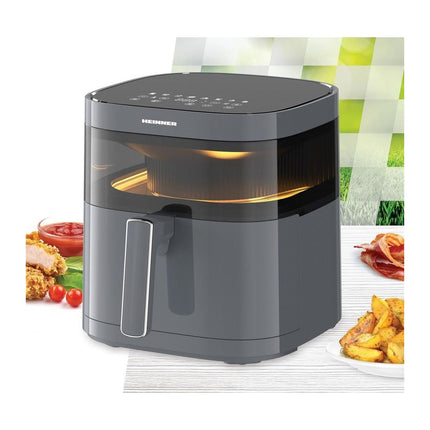 Friteuza cu aer cald Heinner DualHeat HAF-B6GRY17LG, 5.7 L, incalzire dubla, fereastra, 8 programe, gri - imagine 5