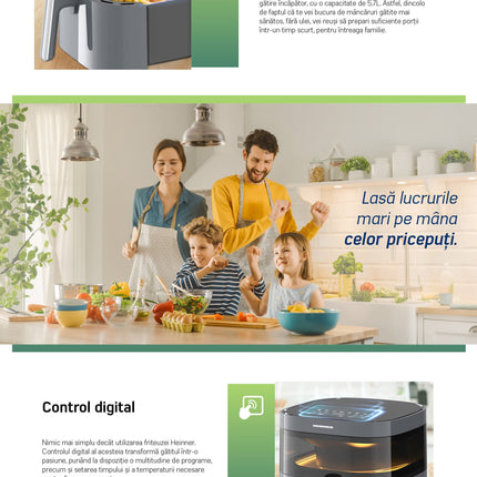 Friteuza cu aer cald Heinner DualHeat HAF-B6GRY17LG, 5.7 L, incalzire dubla, fereastra, 8 programe, gri - imagine 7
