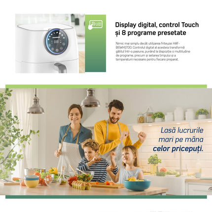 Friteuza cu aer cald Heinner SmartFry HAF-B6WH1700, 5.7 L, 1700 W, display tactil, 8 programe, alb - imagine 7