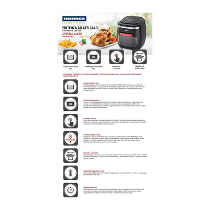 Friteuza cu aer cald tip cuptor Heinner HAF-B2000FB, 11 L, 2000 W, rotisor, 8 programe - imagine 9
