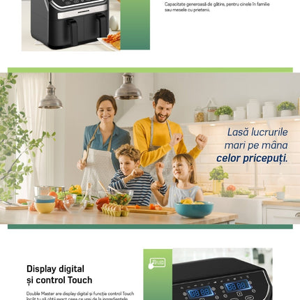Friteuza dubla cu aer cald Heinner Double Master HAF-KDB1700BK, 8.5 L, 1700 W, 11 programe, negru - imagine 6