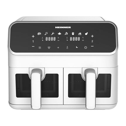 Friteuza dubla cu aer cald Heinner DualFry Supreme HAF-H8DB17WH, 8 L (2 x 4 L), ferestre, Sync & Match, alb
