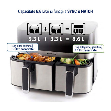 Friteuza dubla cu aer cald Heinner ProDual Fusion HAF-H9DB17BKS, 8.6 L, Sync & Match, gri/argintiu - imagine 6