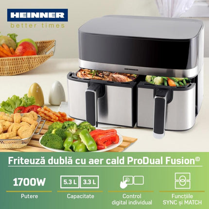 Friteuza dubla cu aer cald Heinner ProDual Fusion HAF-H9DB17BKS, 8.6 L, Sync & Match, gri/argintiu - imagine 8