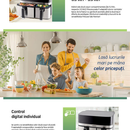 Friteuza dubla cu aer cald Heinner ProDual Fusion HAF-H9DB17BKS, 8.6 L, Sync & Match, gri/argintiu - imagine 9