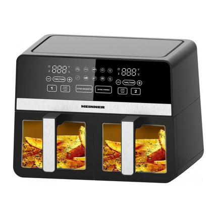 Friteuza dubla cu aer cald Heinner SimCook HAF-K10DB24BK, 9.5 L, 2400 W, 10 programe, decongelare
