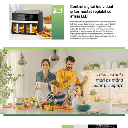 Friteuza dubla cu aer cald Heinner SimCook HAF-K10DB24BK, 9.5 L, 2400 W, 10 programe, decongelare - imagine 7