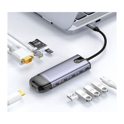 Hub USB-C 10 in 1 Mcdodo Multihub, HDMI, VGA, RJ45, 4x USB, SD/TF, Power Delivery, gri - imagine 2