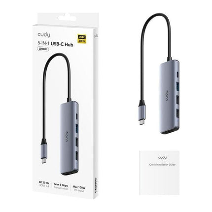 Hub USB-C 5 in 1 Cudy UH405, HDMI 4K, USB-C PD 100 W, 1x USB 3.0 + 2x USB 2.0, aluminiu - imagine 5