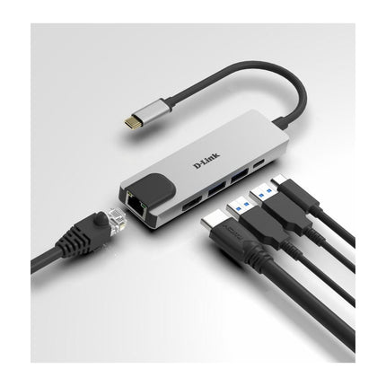 Hub USB-C 5 in 1 D-Link DUB-M520, HDMI 4K, Gigabit Ethernet, 2x USB 3.0, Power Delivery 60 W, aluminiu