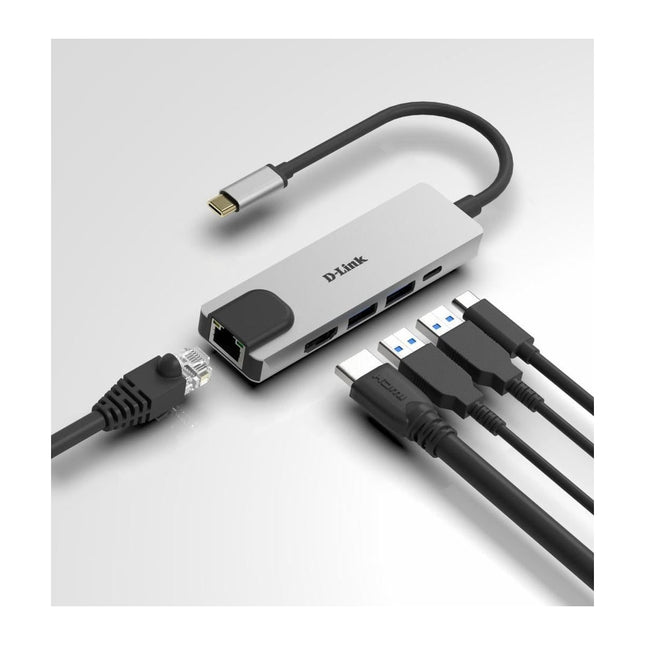 Hub USB-C 5 in 1 D-Link DUB-M520, HDMI 4K, Gigabit Ethernet, 2x USB 3.0, Power Delivery 60 W, aluminiu