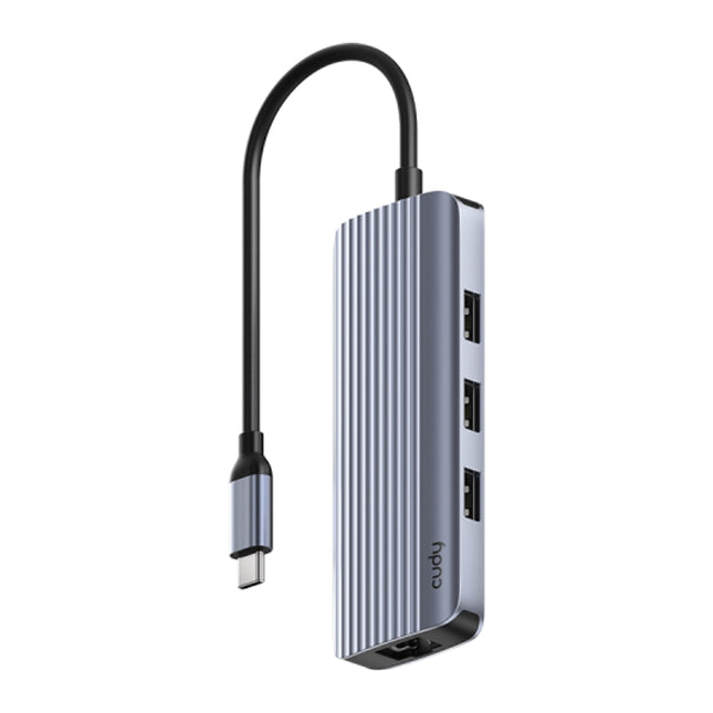 Hub USB-C 6 in 1 Cudy UH606, HDMI 4K 60 Hz, Gigabit Ethernet, 3x USB 3.0, PD 100 W, aluminiu