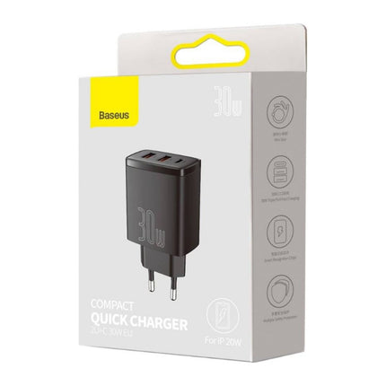 Incarcator retea Baseus Compact 30 W, 2x USB-A + 1x USB-C, Power Delivery 3.0, negru - imagine 4