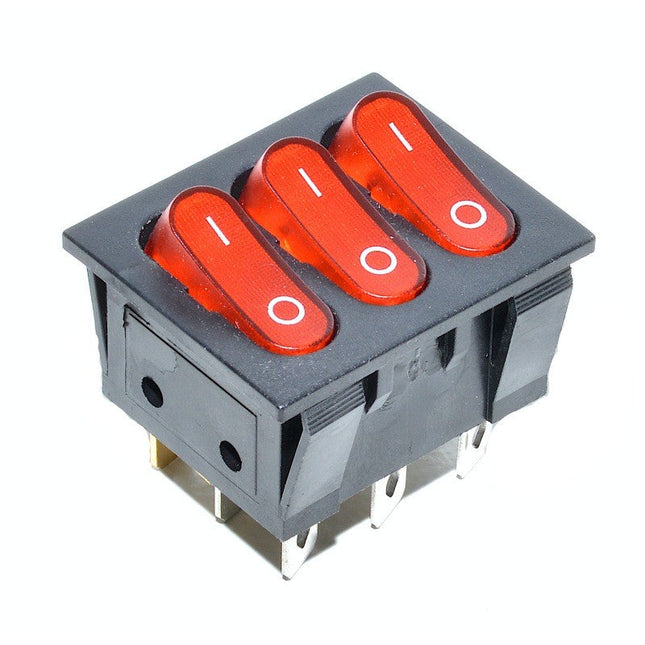 Buton intrerupator triplu ON-OFF rosu 6 16A 250V - Aparataj electric