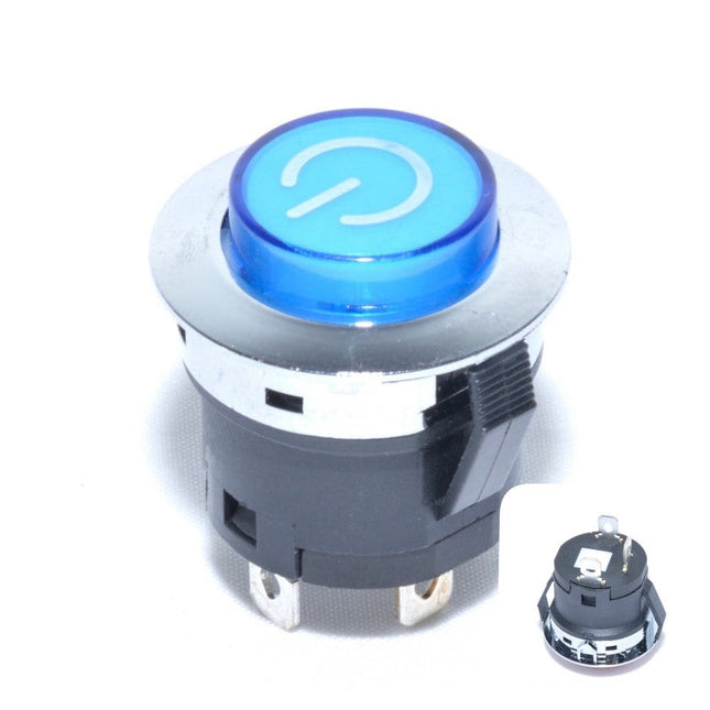 Buton intrerupator push, retinere albastru 24V 20A - Aparataj electric