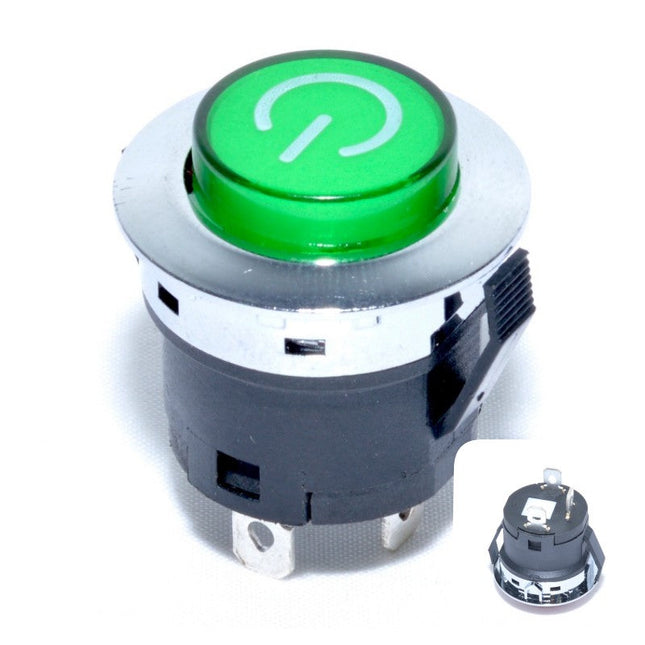 Buton intrerupator push retinere verde 12V 20A - Aparataj electric