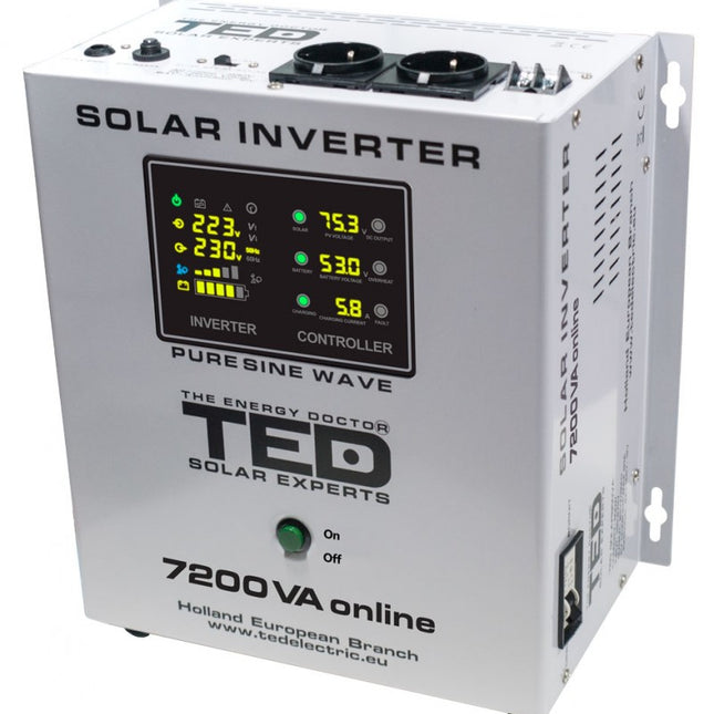 Invertor Solar Fotovoltaic Monofazat Off-Grid, 48V 7200VA 5000W MPPT cu unda sinusoidala pura, TED Electric TED000316