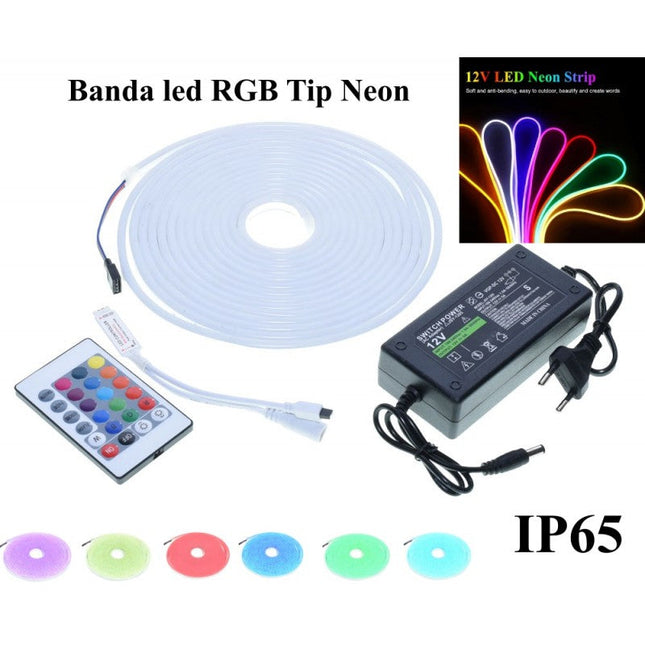 Kit Banda Led Flexibil RGB Neon, 12V - Iluminat LED