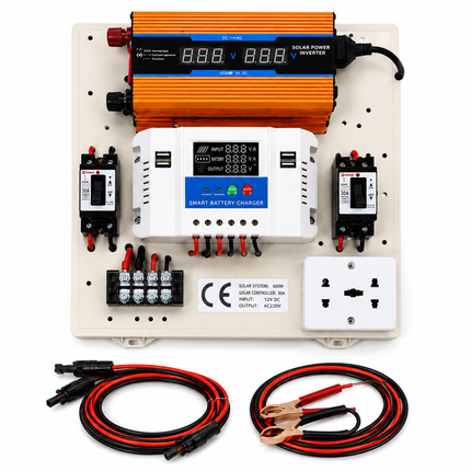 Mini kit fotovoltaic 600W cu invertor 12V-220V, controler PWM 30A și cabluri