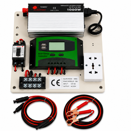 Mini kit fotovoltaic 1500W cu invertor undă modificată, controler PWM 30A și cabluri