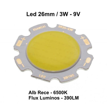 Dioda led COB 3W 9V lumina 26mm