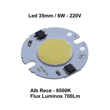 Dioda led COB 6W 220V lumina 35mm