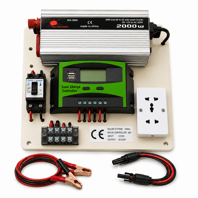 Mini kit fotovoltaic 2000W cu invertor sinus modificat, controler PWM 30A și cabluri