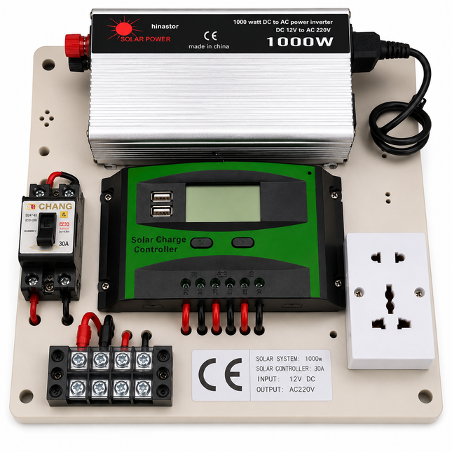 Mini kit fotovoltaic 1000W cu invertor 12V-220V, controler PWM 30A și cabluri