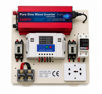 Mini kit fotovoltaic 1600W cu invertor sinus pur, controler PWM 30A și cabluri