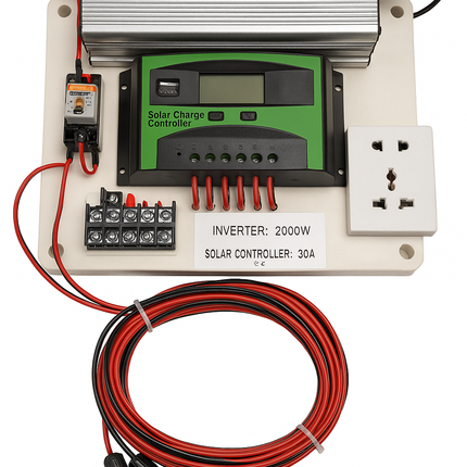 Mini kit fotovoltaic cu panou solar 100 W, invertor 2000 W și controler PWM 30 A - imagine 2