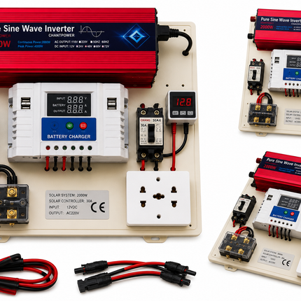 Mini kit fotovoltaic 2000W cu invertor sinus pur, controler PWM 30A și cabluri