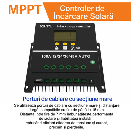 Controler solar MPPT 100A 12V-48V pentru sisteme fotovoltaice