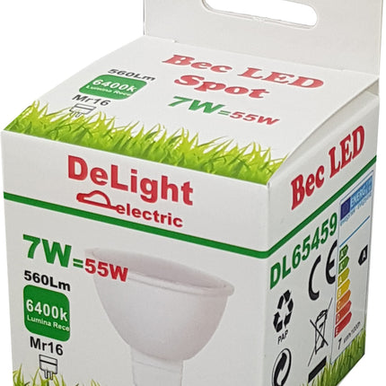 Bec Led MR16, model R50, 7W=55W, 6400K, lumina rece