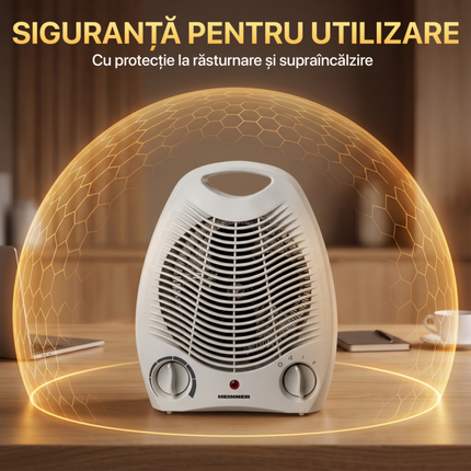 Aeroterma Heinner HFH-L2000WH, 2000 W, 2 trepte de putere, termostat reglabil, protectie la supraincalzire si rasturnare, Alb