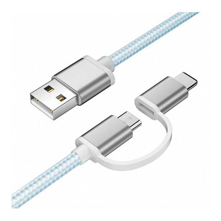 Cablu USB 2in1 microusb/tip C argintiu