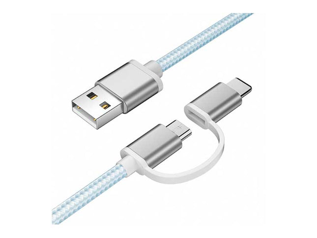 Cablu USB 2in1 microusb/tip C argintiu