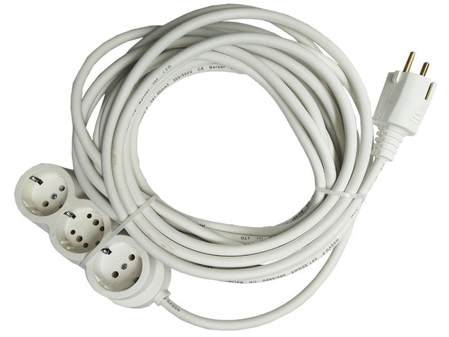 Prelungitor cauciucat bachelita 3cai 10m 3x1.5mm2 alb