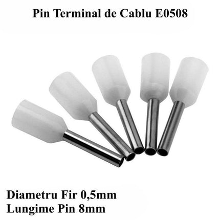 Pin terminali cablu E0508 alb set