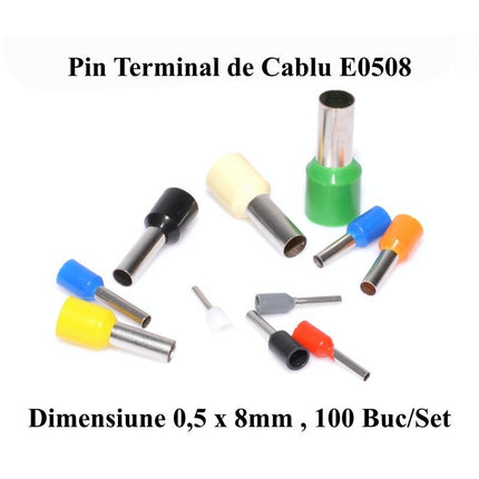 Pin terminali cablu E0508 alb set