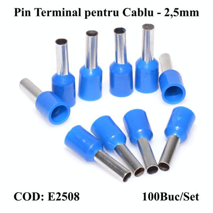 Pin terminali cablu E2508 albastru set