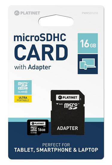 MicroSDHC 16Gb Platinet cu adaptor clasa 10